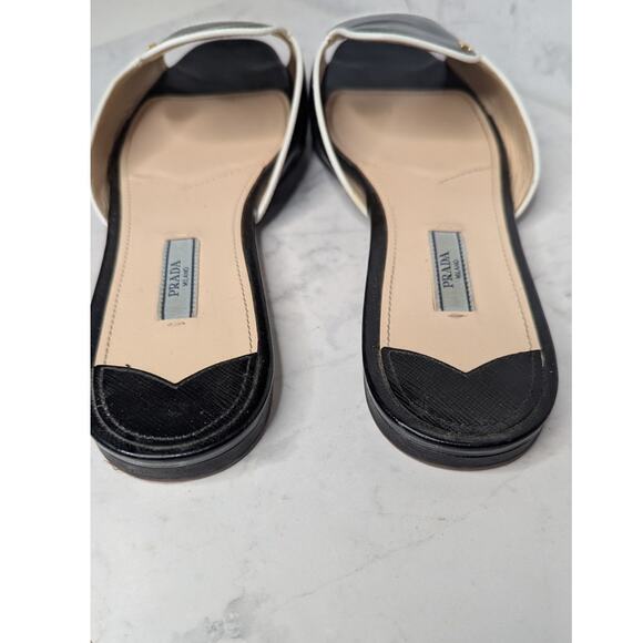 Prada black slip on flats mules logo designer career trendy size 40. US size 10 - Picture 3 of 11
